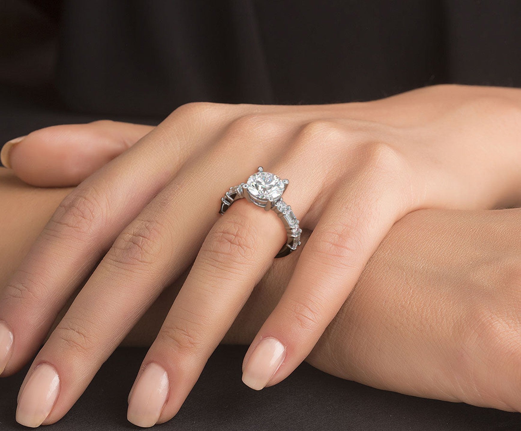 2 Carat Round Cut Straight Shank Alternating Round & Emerald - Mr. Alex Jewelry