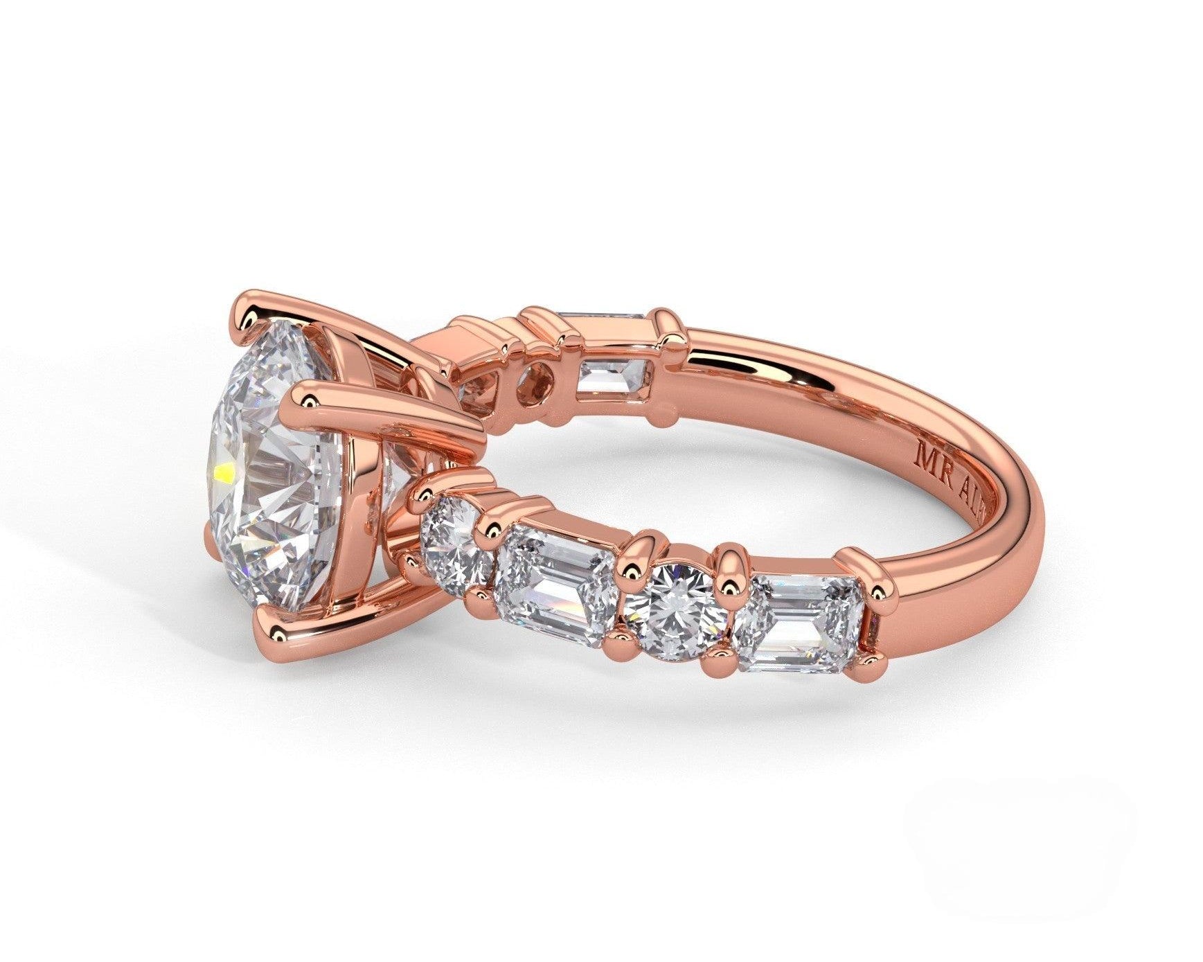 2 Carat Round Cut Straight Shank Alternating Round & Emerald - Mr. Alex Jewelry