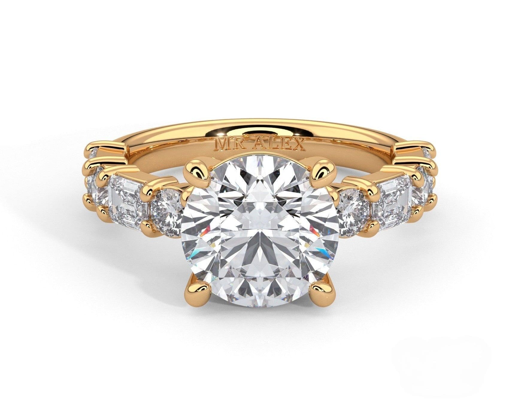 2 Carat Round Cut Straight Shank Alternating Round & Emerald - Mr. Alex Jewelry