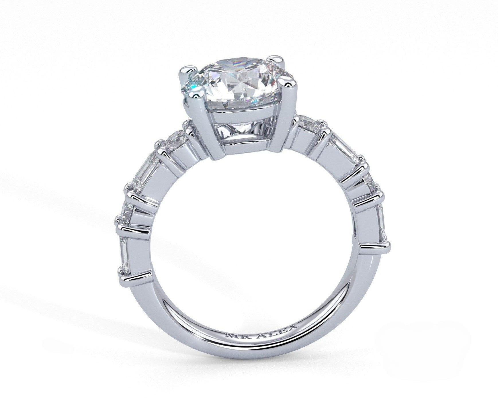 2 Carat Round Cut Straight Shank Alternating Round & Emerald - Mr. Alex Jewelry