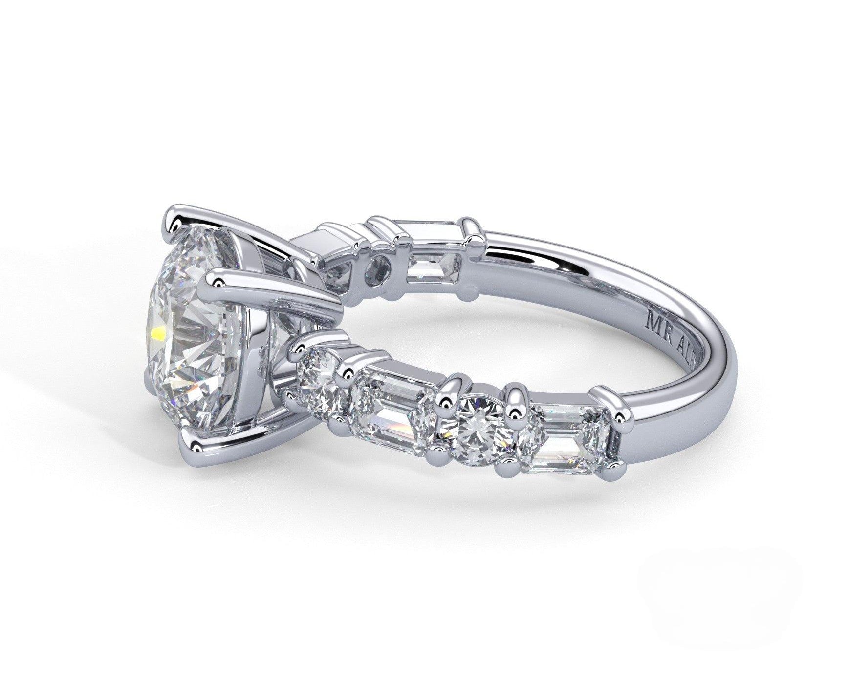 2 Carat Round Cut Straight Shank Alternating Round & Emerald - Mr. Alex Jewelry