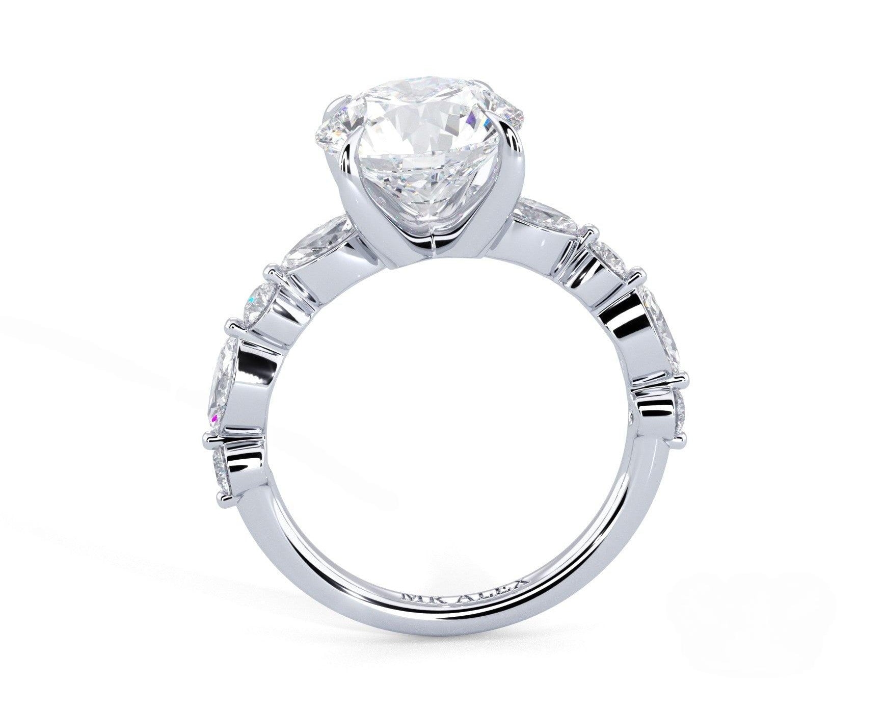 2 Carat Round Cut Straight Shank Alternating Round & Marquise Diamond - Mr. Alex Jewelry