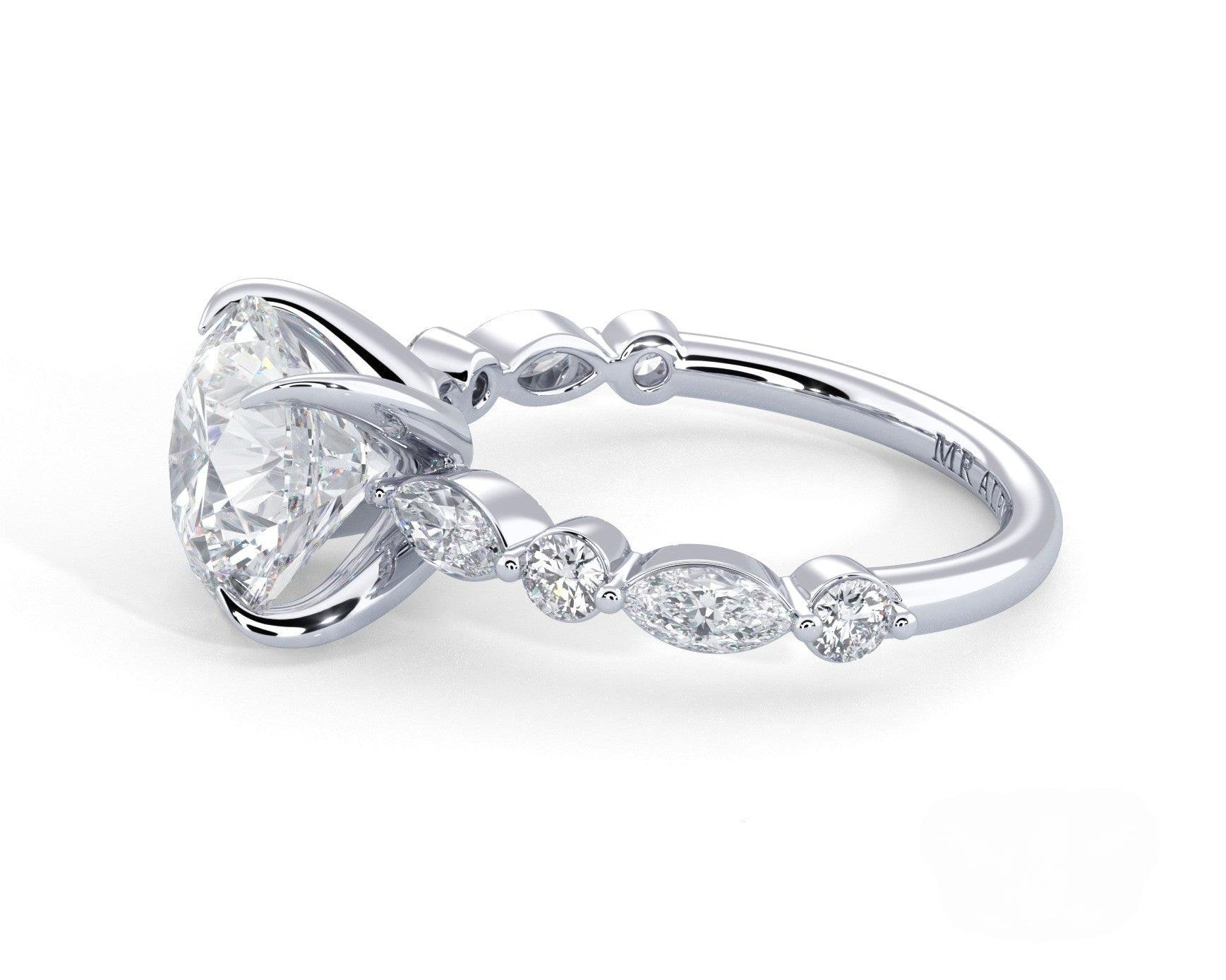 2 Carat Round Cut Straight Shank Alternating Round & Marquise Diamond - Mr. Alex Jewelry