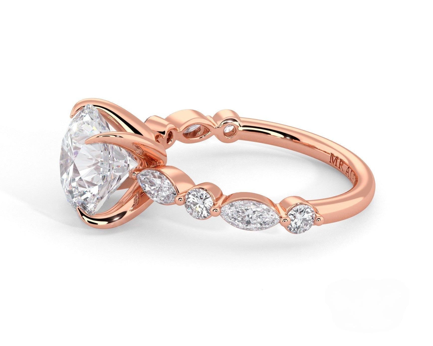 2 Carat Round Cut Straight Shank Alternating Round & Marquise Diamond - Mr. Alex Jewelry