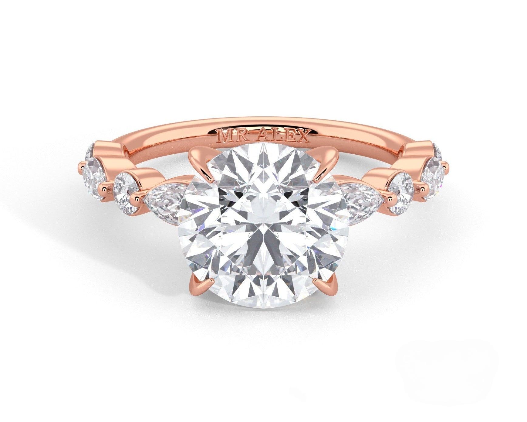 2 Carat Round Cut Straight Shank Alternating Round & Marquise Diamond - Mr. Alex Jewelry