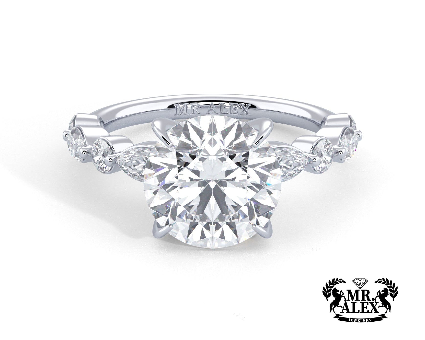 2 Carat Round Cut Straight Shank Alternating Round & Marquise Diamond - Mr. Alex Jewelry