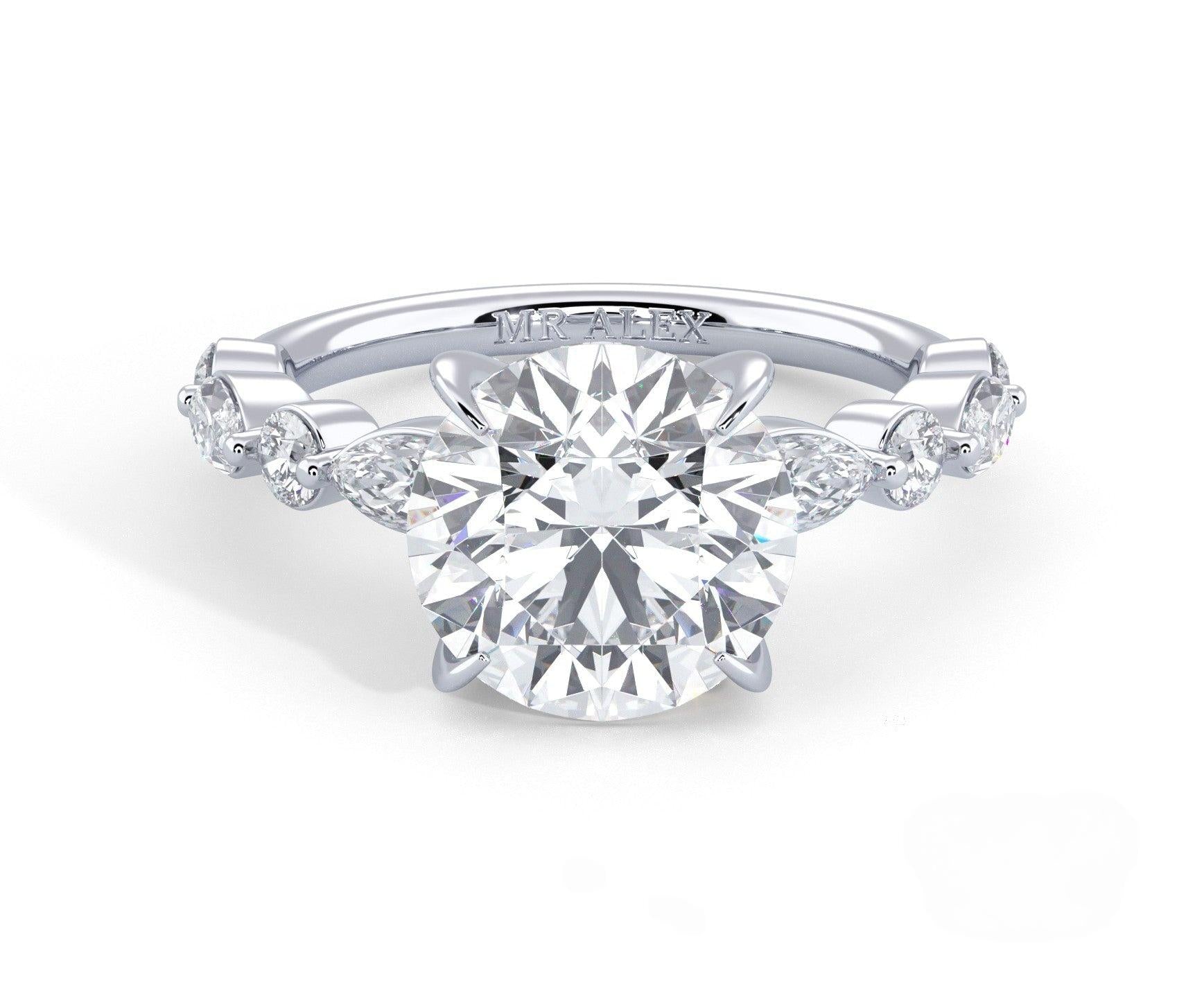 2 Carat Round Cut Straight Shank Alternating Round & Marquise Diamond - Mr. Alex Jewelry