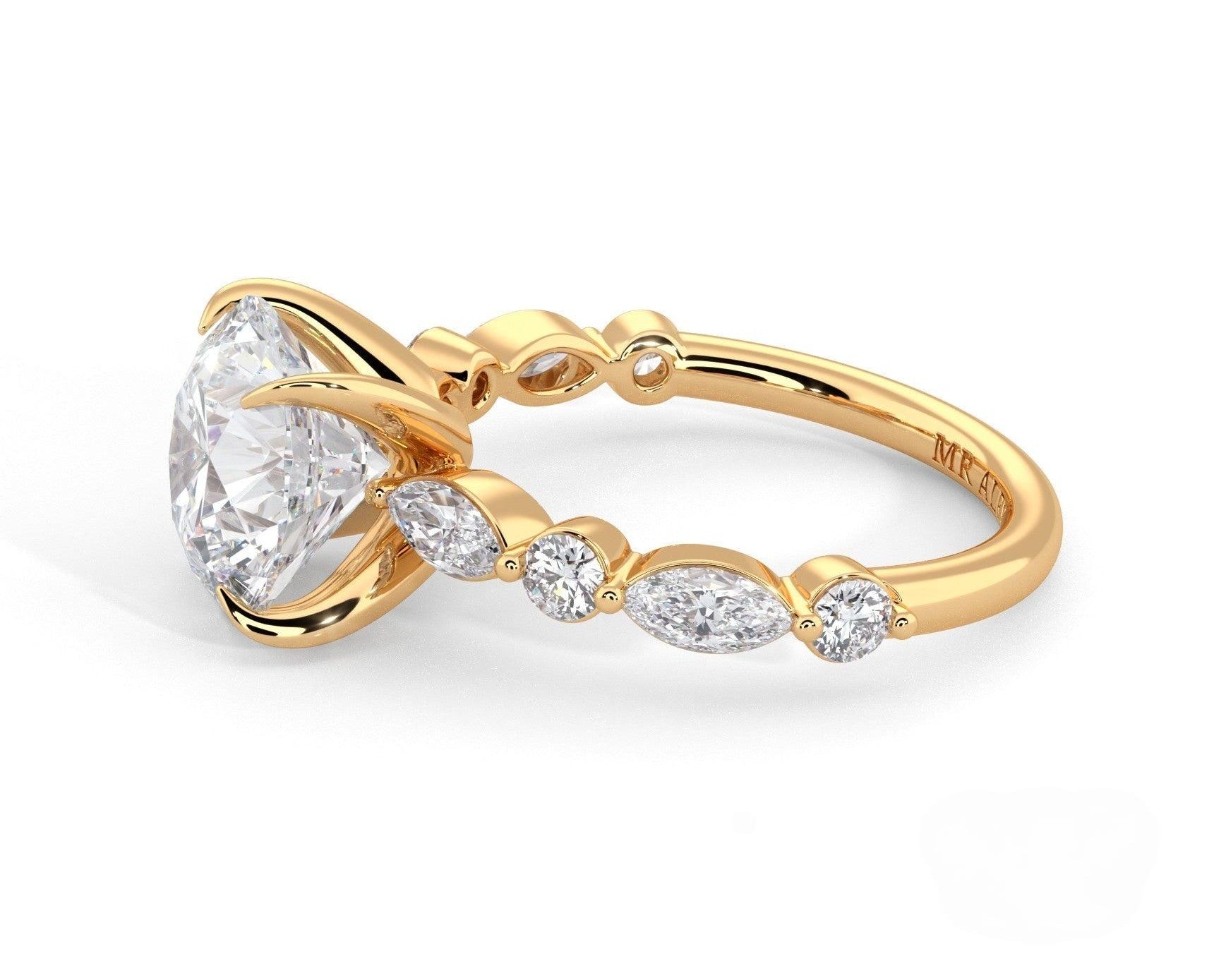 2 Carat Round Cut Straight Shank Alternating Round & Marquise Diamond - Mr. Alex Jewelry