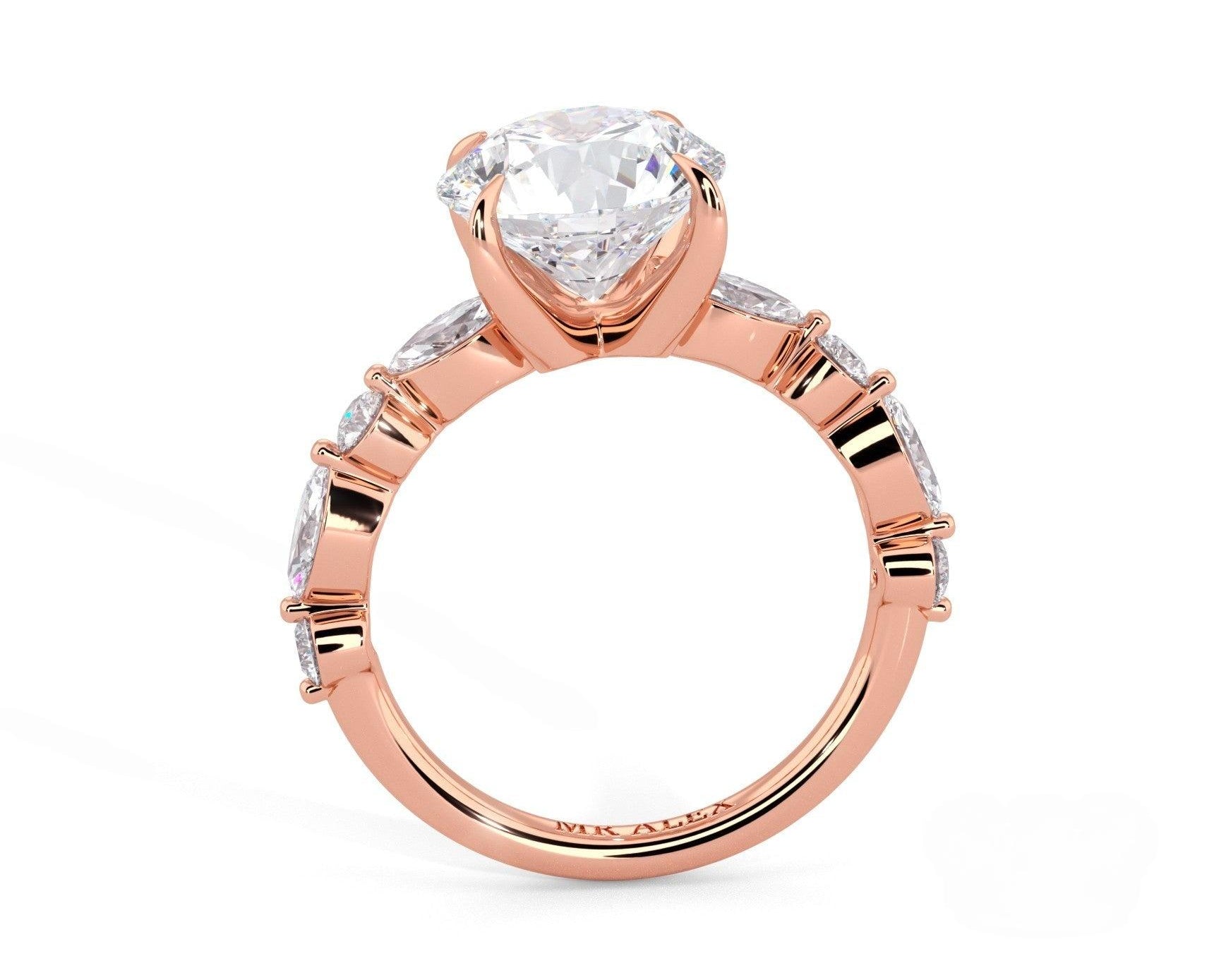 2 Carat Round Cut Straight Shank Alternating Round & Marquise Diamond - Mr. Alex Jewelry