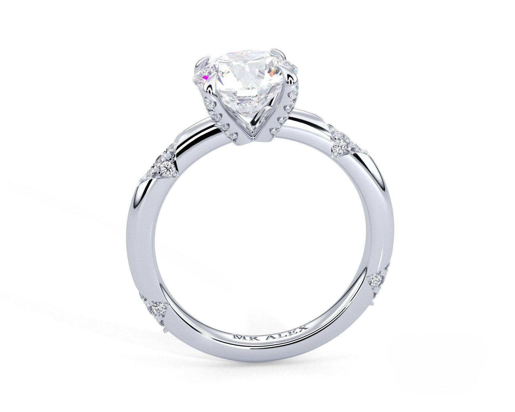 2 Carat Round Cut Straight Shank Round Diamond Accents Engagement Ring - Mr. Alex Jewelry