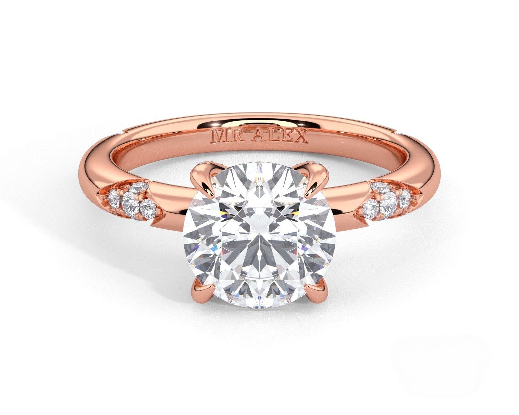 2 Carat Round Cut Straight Shank Round Diamond Accents Engagement Ring - Mr. Alex Jewelry