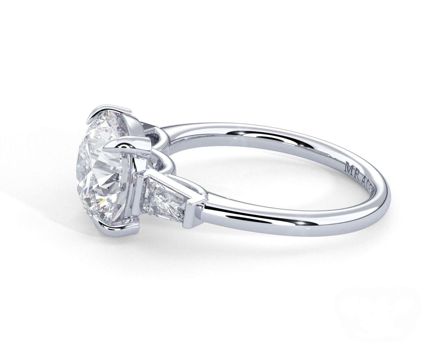 2 Carat Round Cut Tapered Baguette Three Stone Engagement Ring - Mr. Alex Jewelry