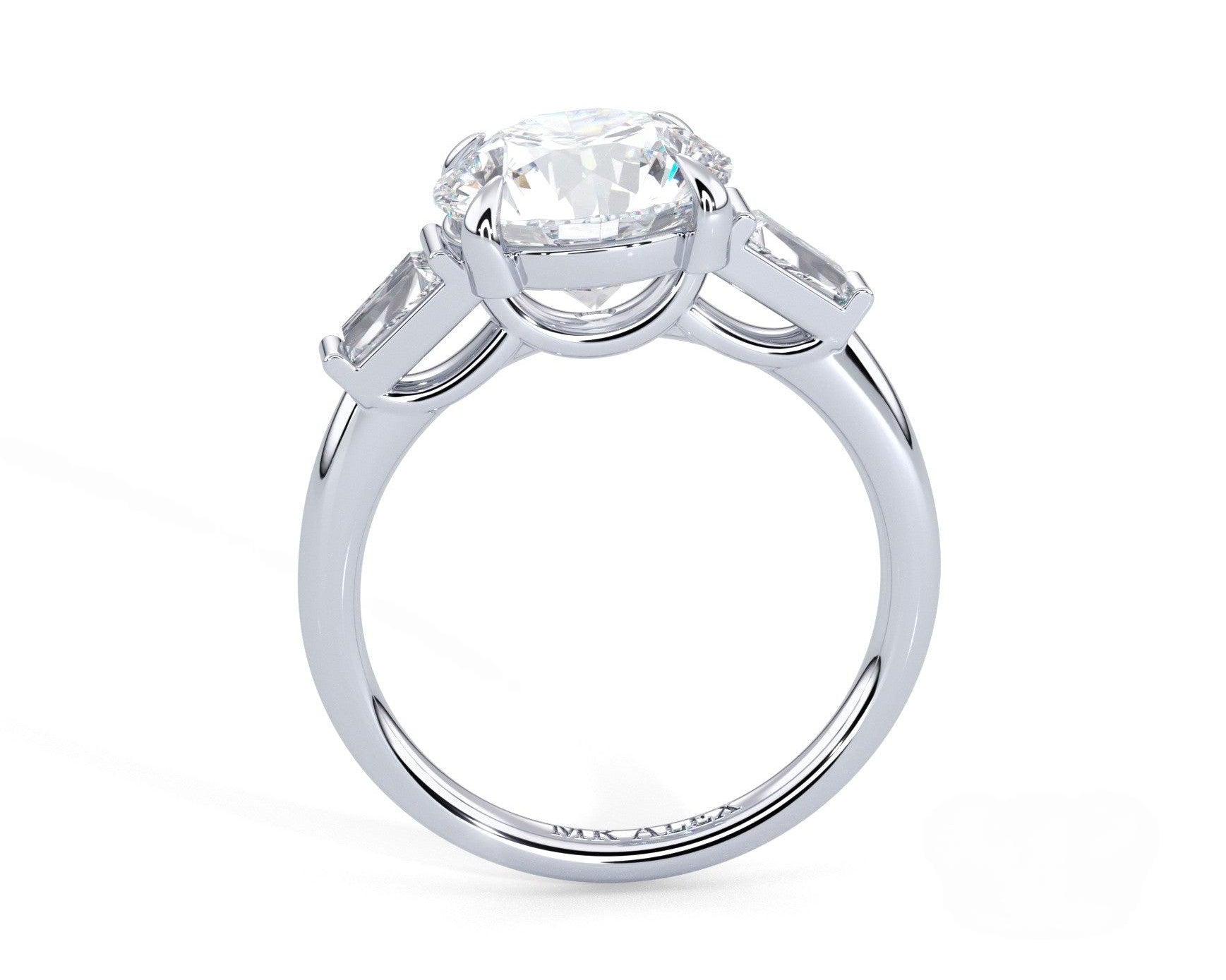 2 Carat Round Cut Tapered Baguette Three Stone Engagement Ring - Mr. Alex Jewelry