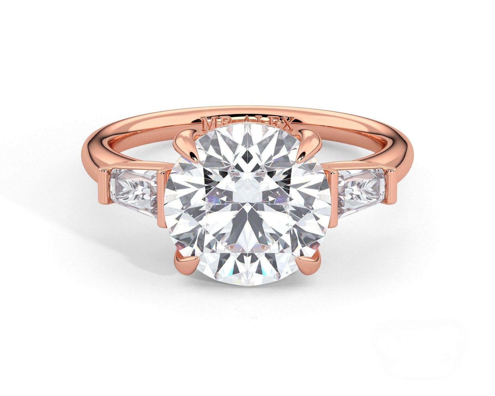 2 Carat Round Cut Tapered Baguette Three Stone Engagement Ring - Mr. Alex Jewelry