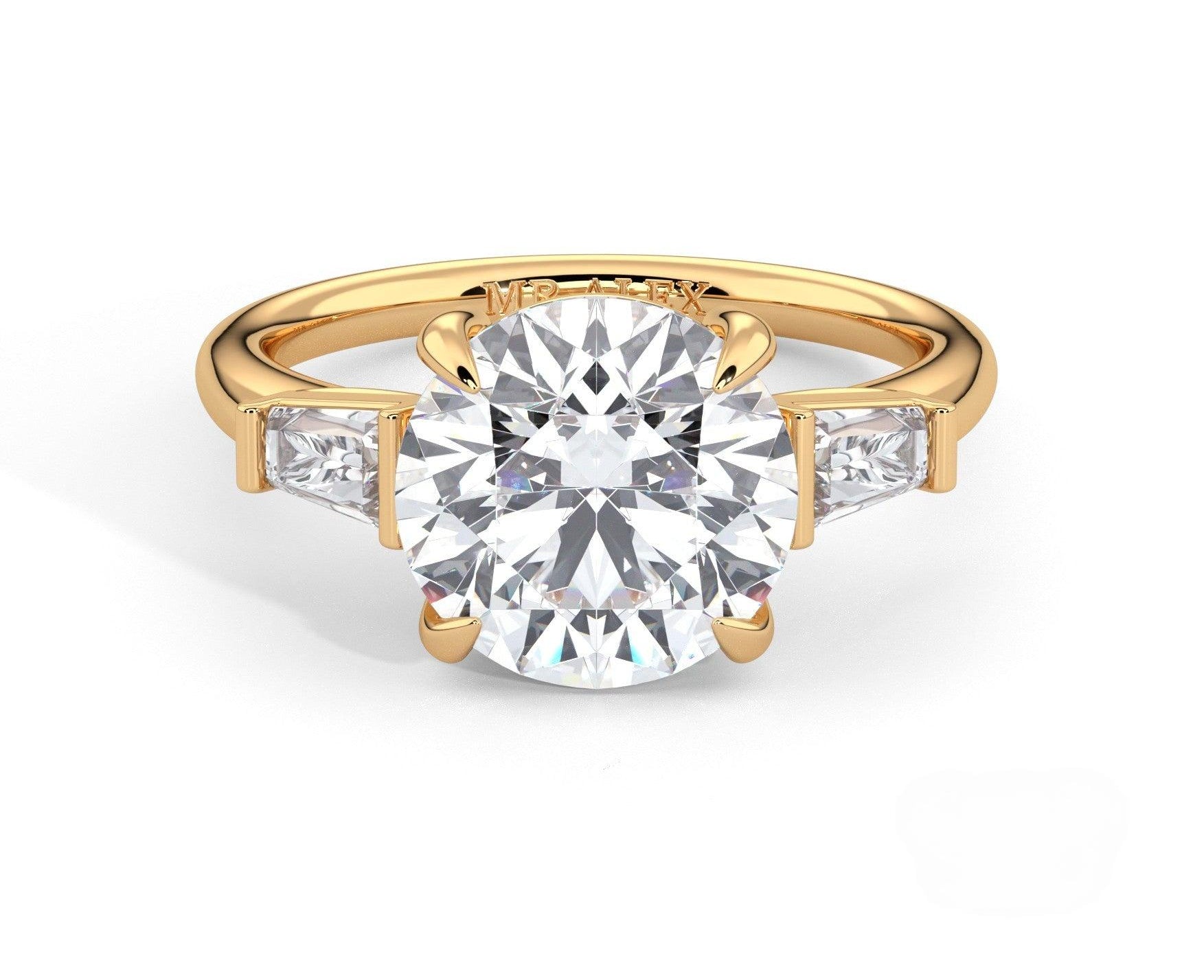 2 Carat Round Cut Tapered Baguette Three Stone Engagement Ring - Mr. Alex Jewelry