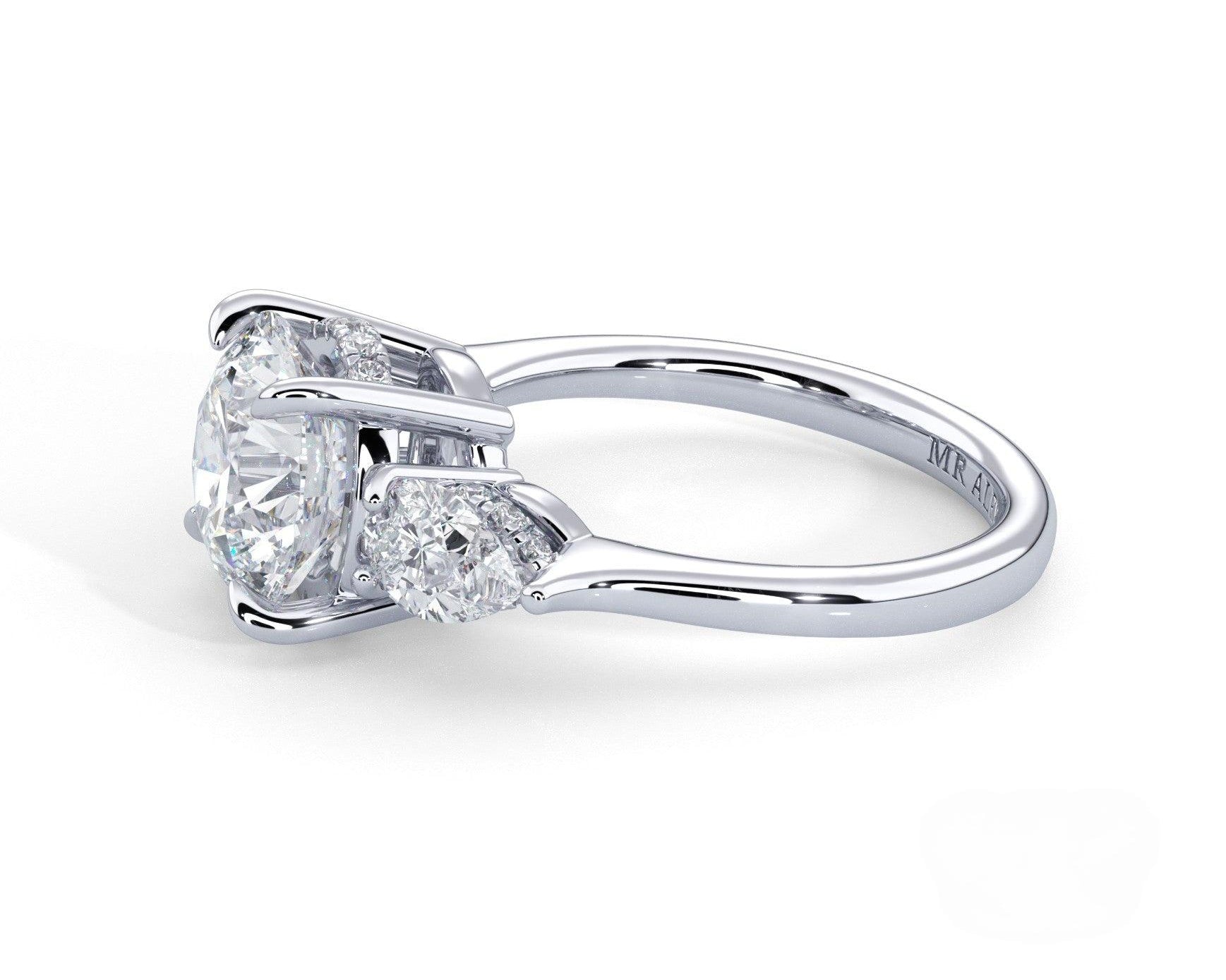 2 Carat Round Cut Three Stone Engagement Ring with Pear Side Diamonds - Mr. Alex Jewelry