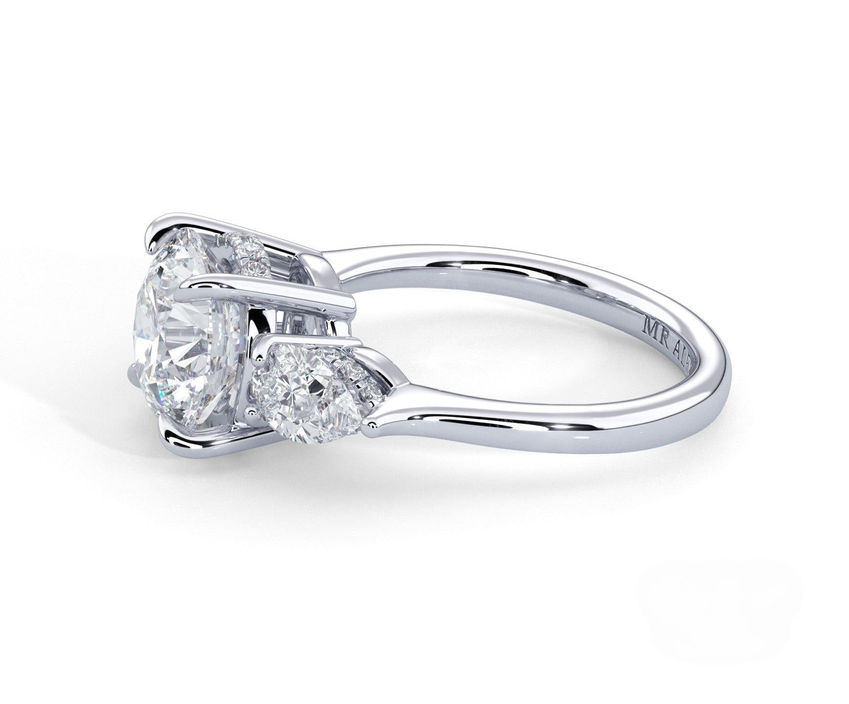 2 Carat Round Cut Three Stone Engagement Ring with Pear Side Diamonds - Mr. Alex Jewelry