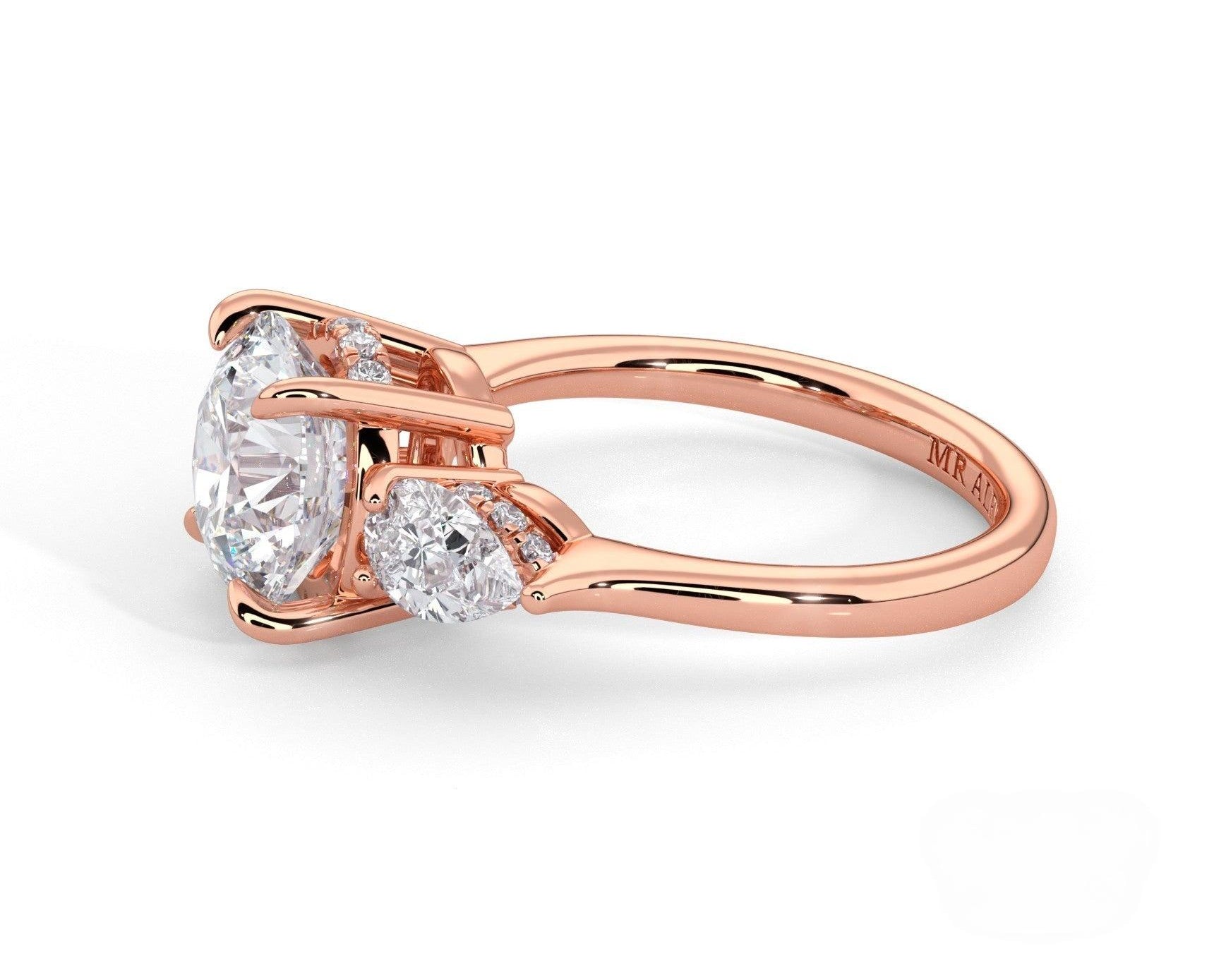 2 Carat Round Cut Three Stone Engagement Ring with Pear Side Diamonds - Mr. Alex Jewelry