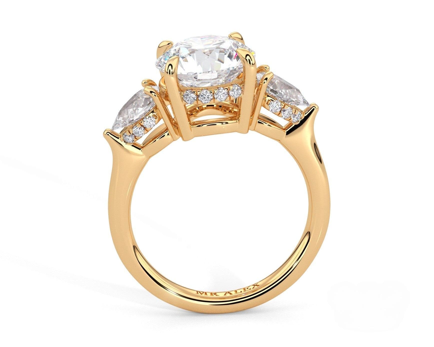 2 Carat Round Cut Three Stone Engagement Ring with Pear Side Diamonds - Mr. Alex Jewelry