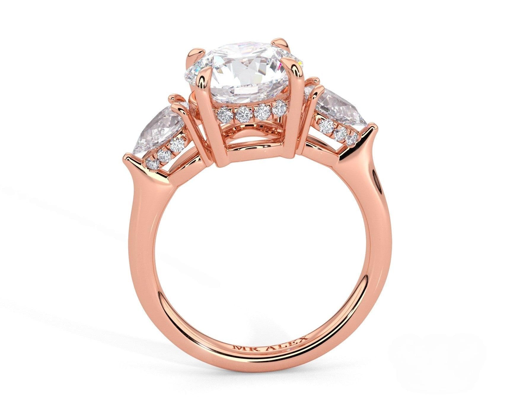 2 Carat Round Cut Three Stone Engagement Ring with Pear Side Diamonds - Mr. Alex Jewelry