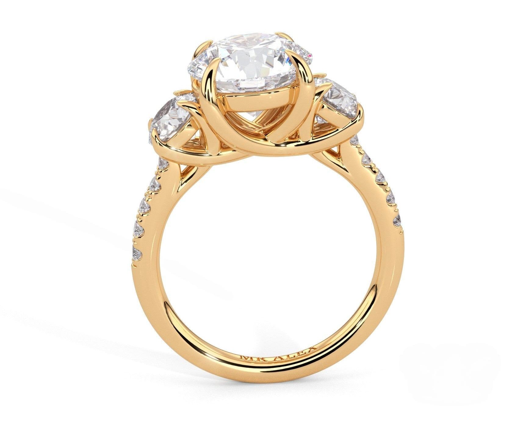 2 Carat Round Cut Three Stone Engagement Ring with Side Diamonds - Mr. Alex Jewelry