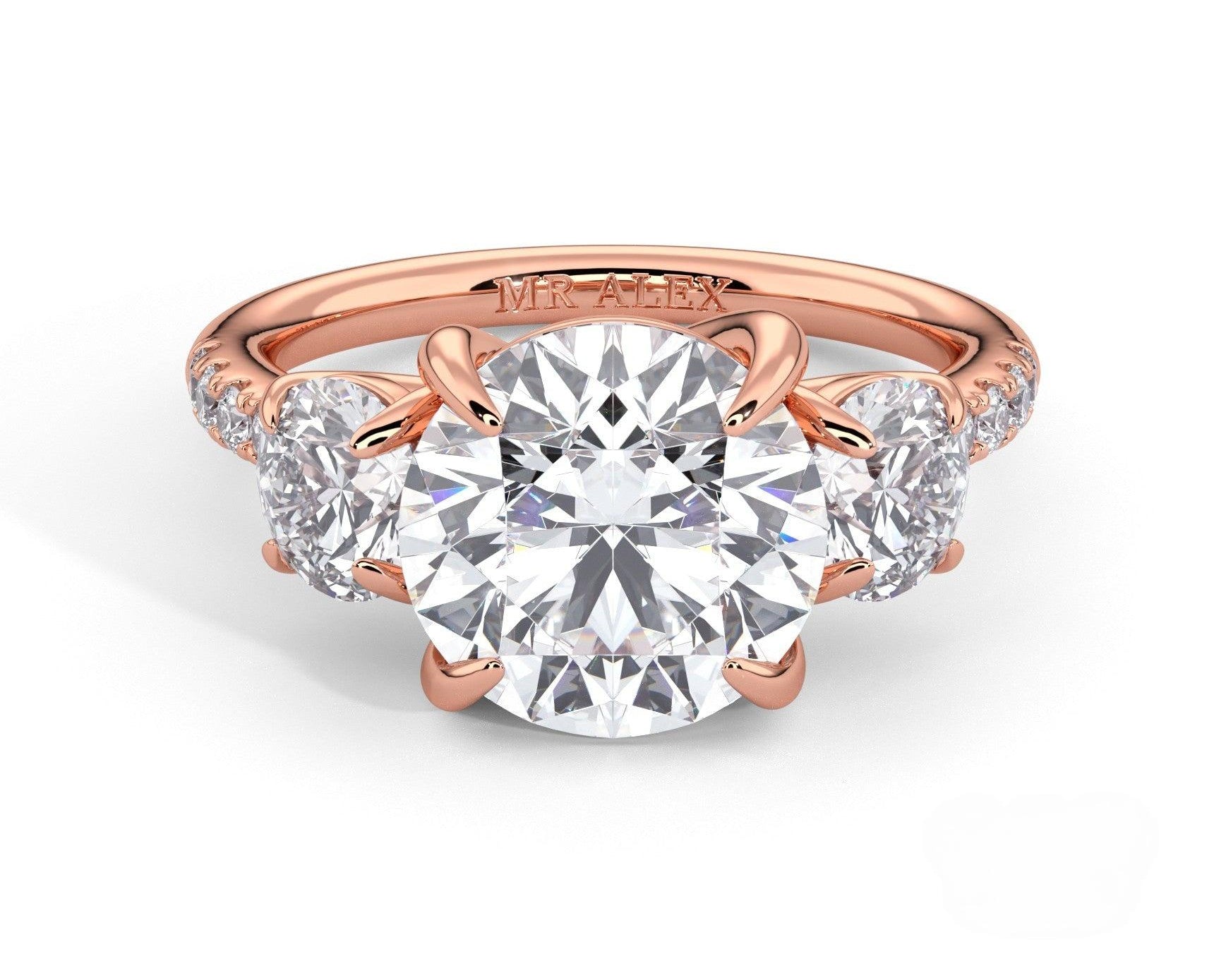 2 Carat Round Cut Three Stone Engagement Ring with Side Diamonds - Mr. Alex Jewelry