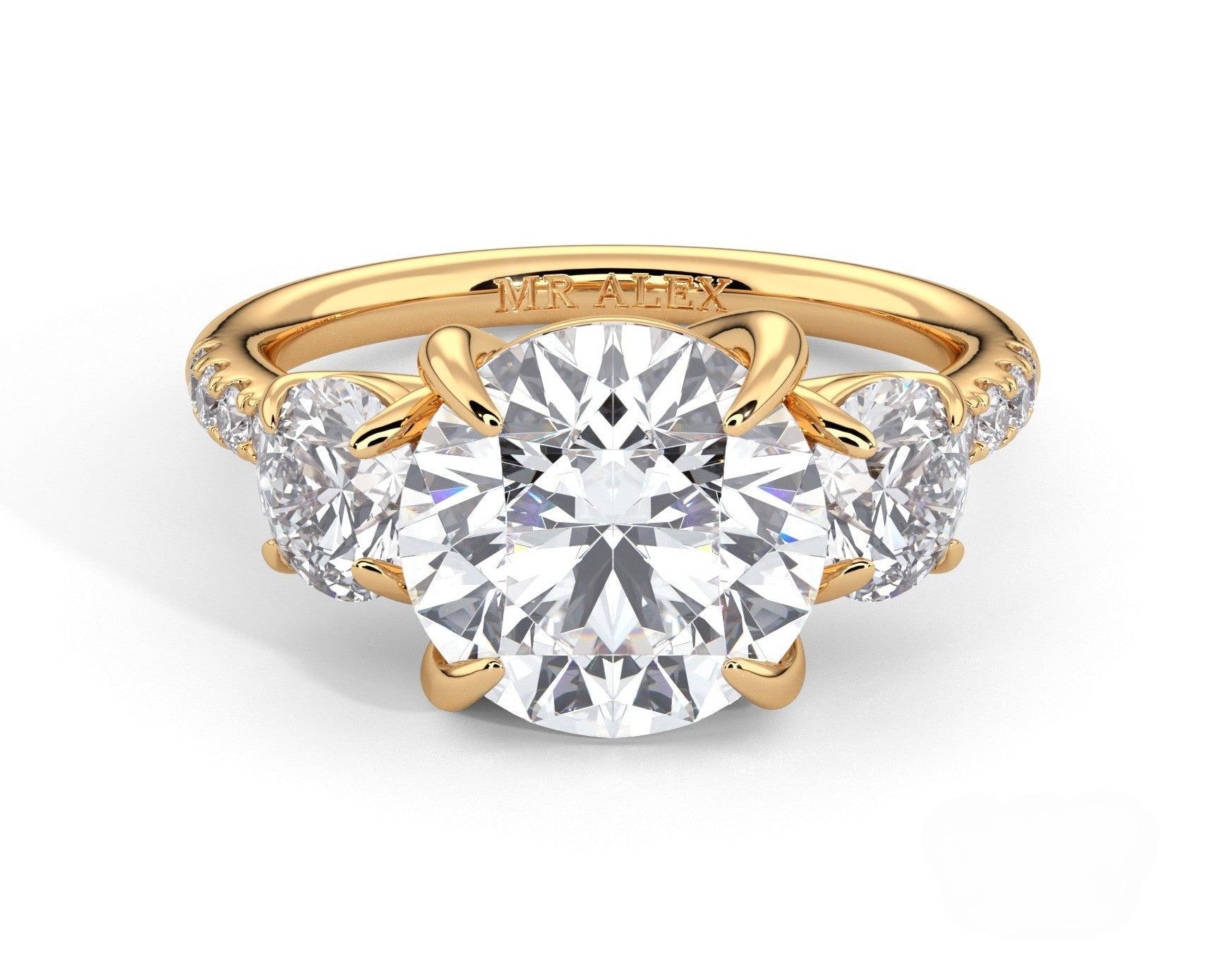 2 Carat Round Cut Three Stone Engagement Ring with Side Diamonds - Mr. Alex Jewelry