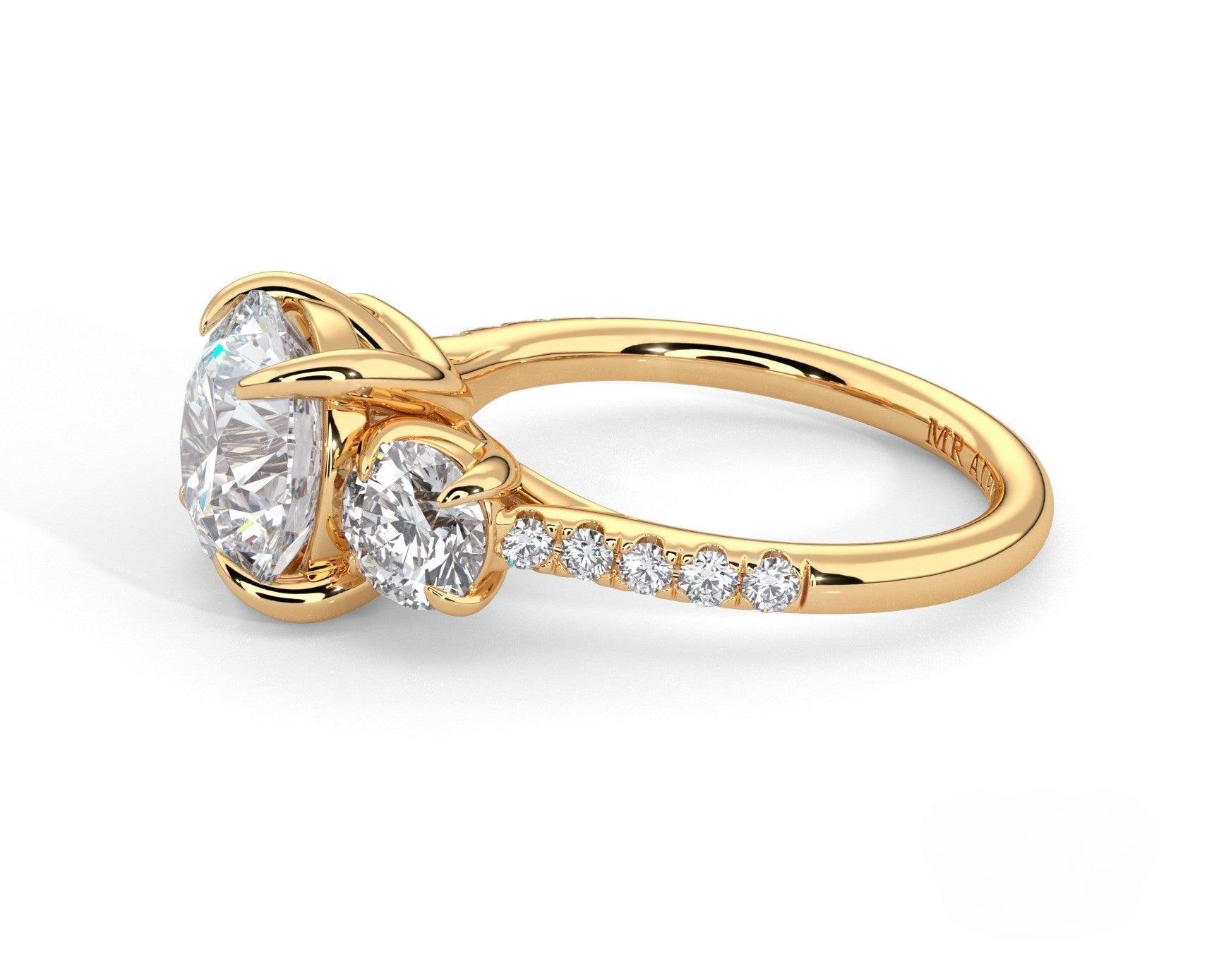 2 Carat Round Cut Three Stone Engagement Ring with Side Diamonds - Mr. Alex Jewelry