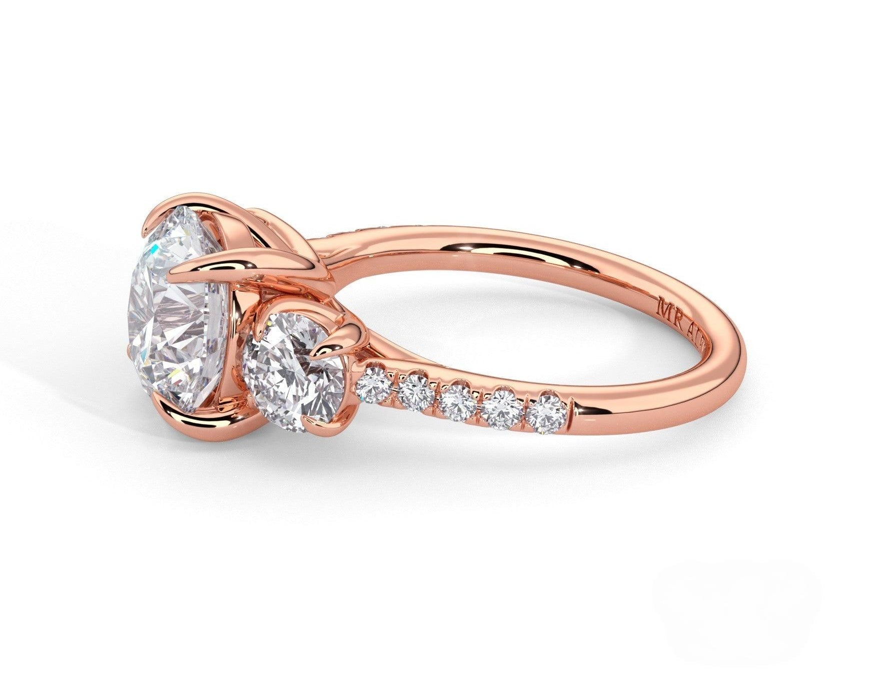 2 Carat Round Cut Three Stone Engagement Ring with Side Diamonds - Mr. Alex Jewelry