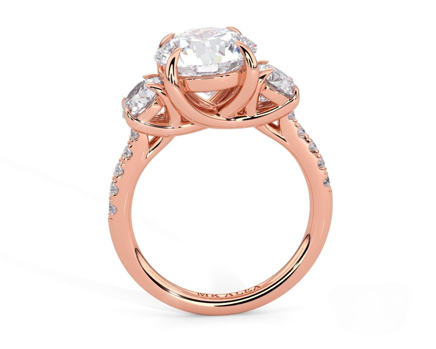 2 Carat Round Cut Three Stone Engagement Ring with Side Diamonds - Mr. Alex Jewelry