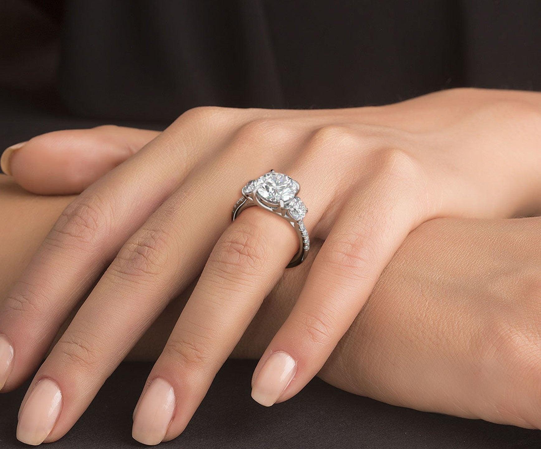 2 Carat Round Cut Three Stone Engagement Ring with Side Diamonds - Mr. Alex Jewelry