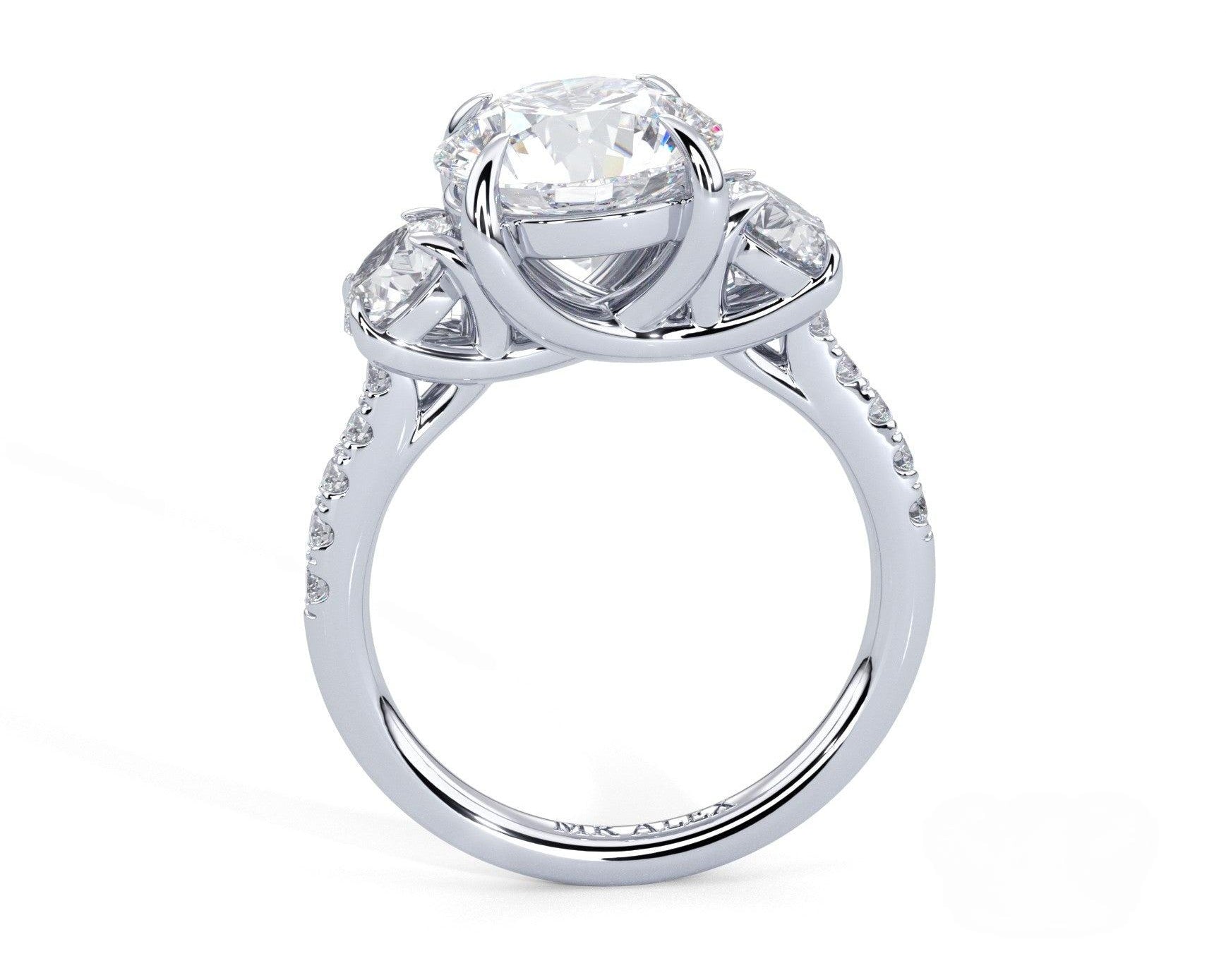 2 Carat Round Cut Three Stone Engagement Ring with Side Diamonds - Mr. Alex Jewelry