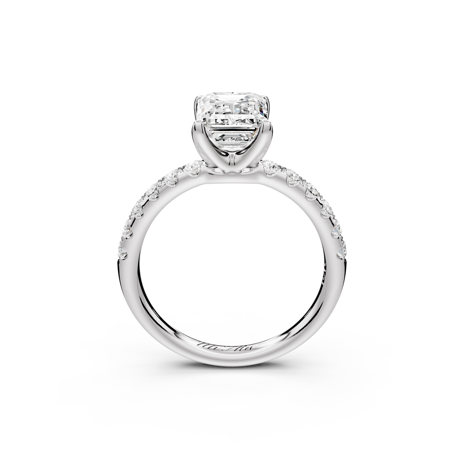 Valeria - 2ct 14k white gold emerald Scalloped Pavé Half Band Engagement Ring
