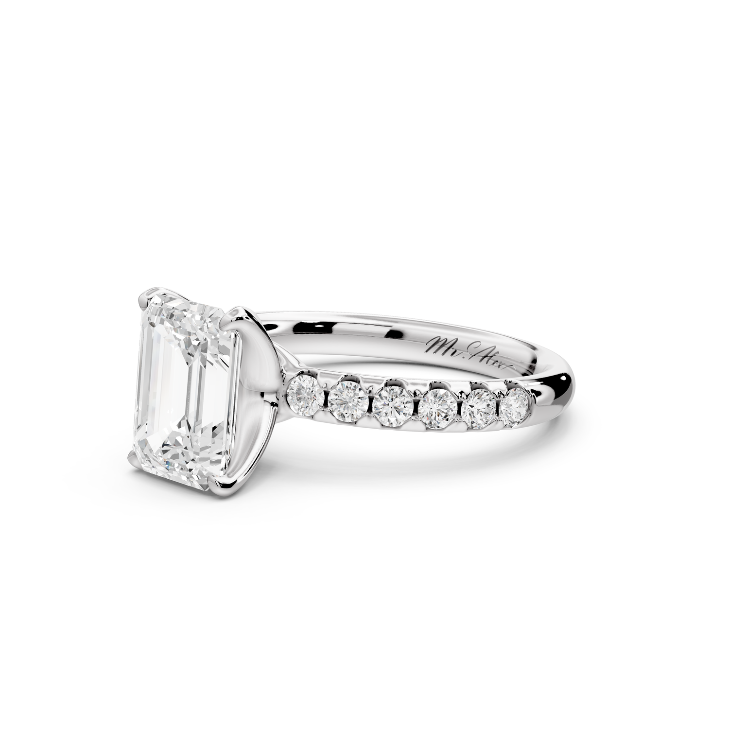 Valeria - 2ct 14k white gold emerald Scalloped Pavé Half Band Engagement Ring