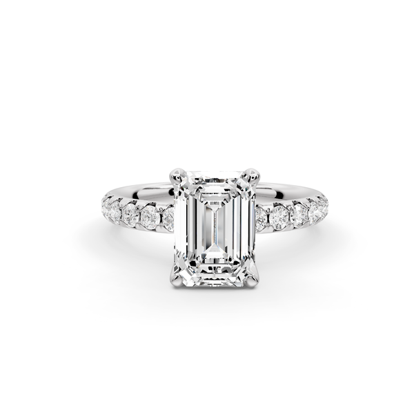 Valeria - 2ct 14k white gold emerald Scalloped Pavé Half Band Engagement Ring
