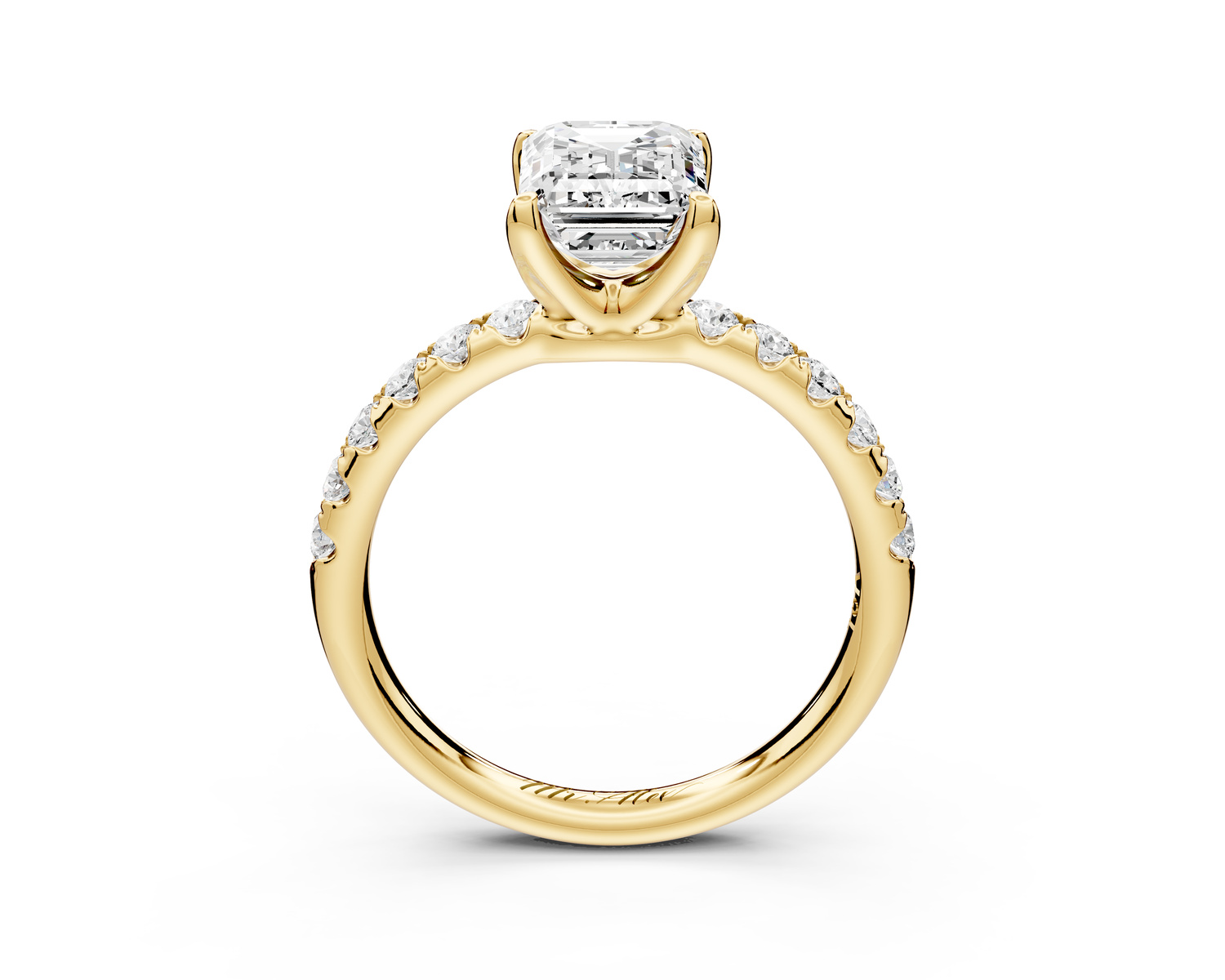 Valeria - 2ct 14k yellow gold emerald Scalloped Pavé Half Band Engagement Ring