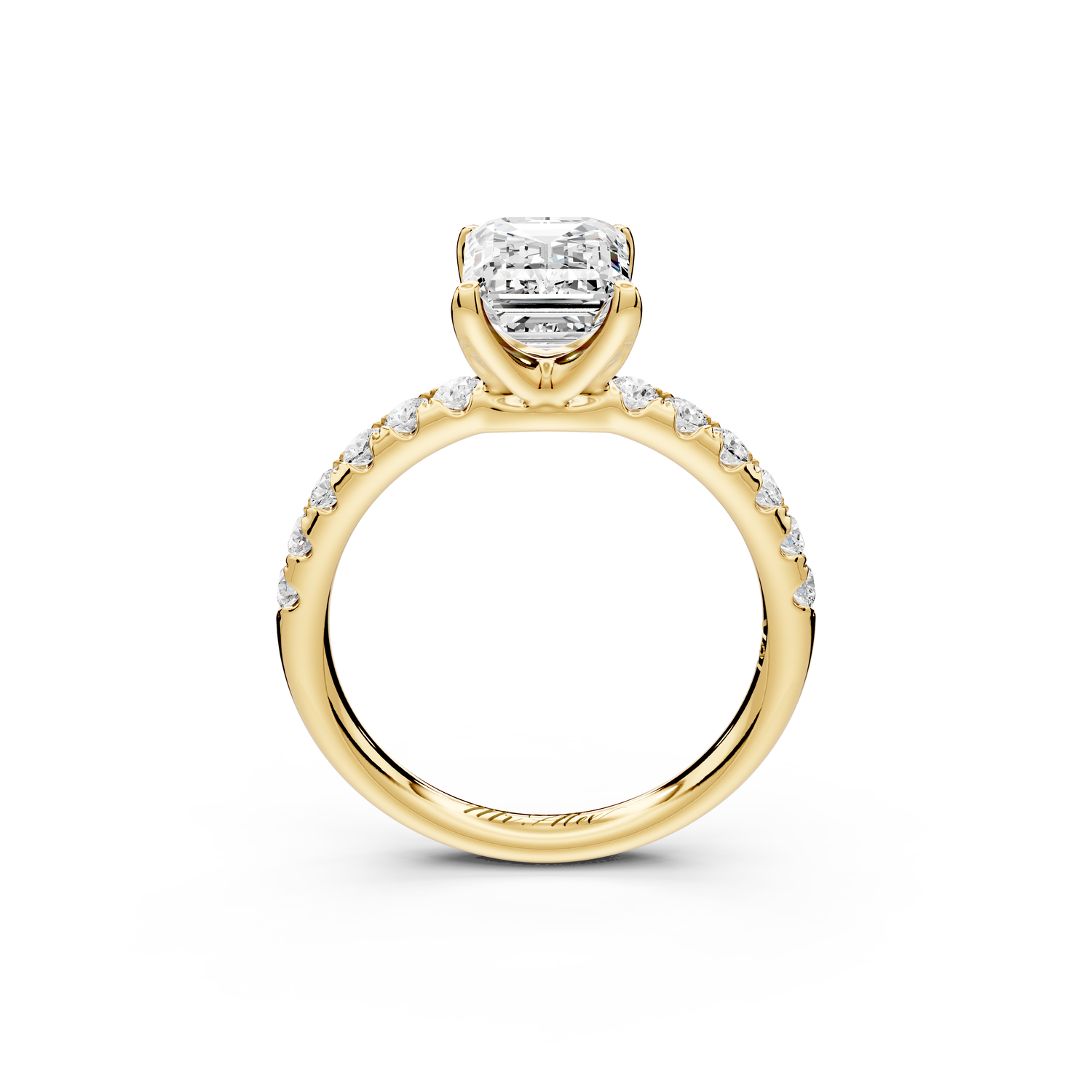 Valeria - 2ct 14k yellow gold emerald Scalloped Pavé Half Band Engagement Ring