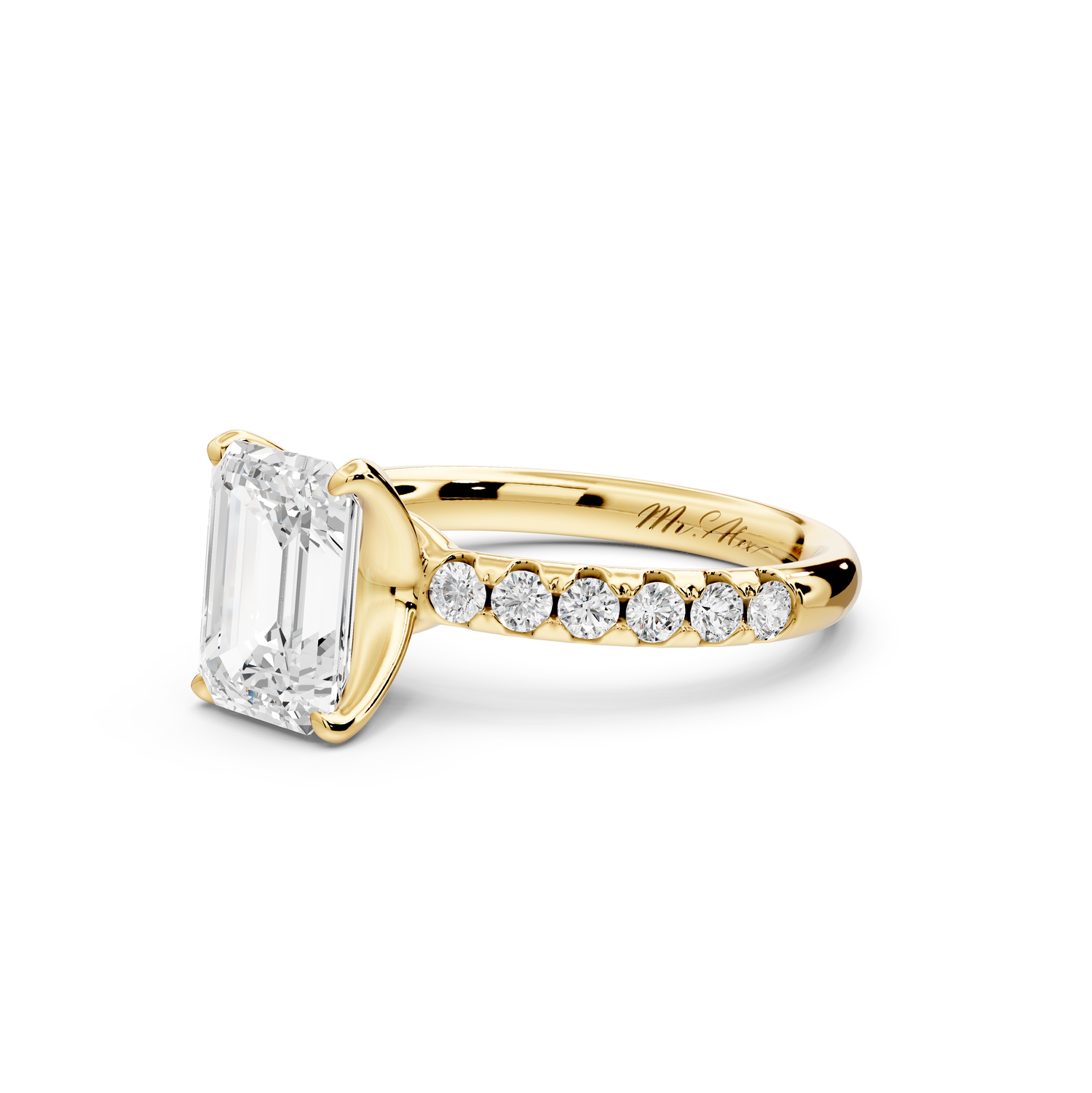 Valeria - 2ct 14k yellow gold emerald Scalloped Pavé Half Band Engagement Ring
