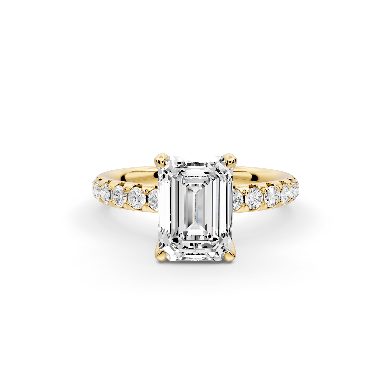 Valeria - 2ct 14k yellow gold emerald Scalloped Pavé Half Band Engagement Ring