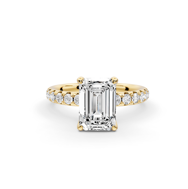 Valeria - 2ct 14k yellow gold emerald Scalloped Pavé Half Band Engagement Ring