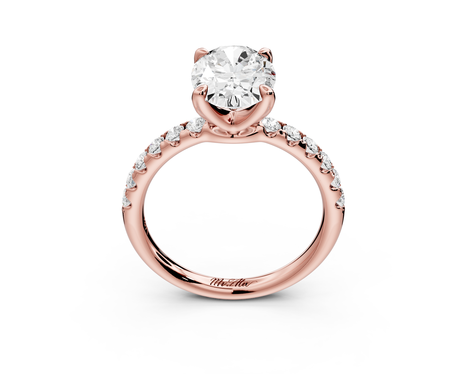 Valeria - 2ct 14k rose gold oval Scalloped Pavé Half Band Engagement Ring