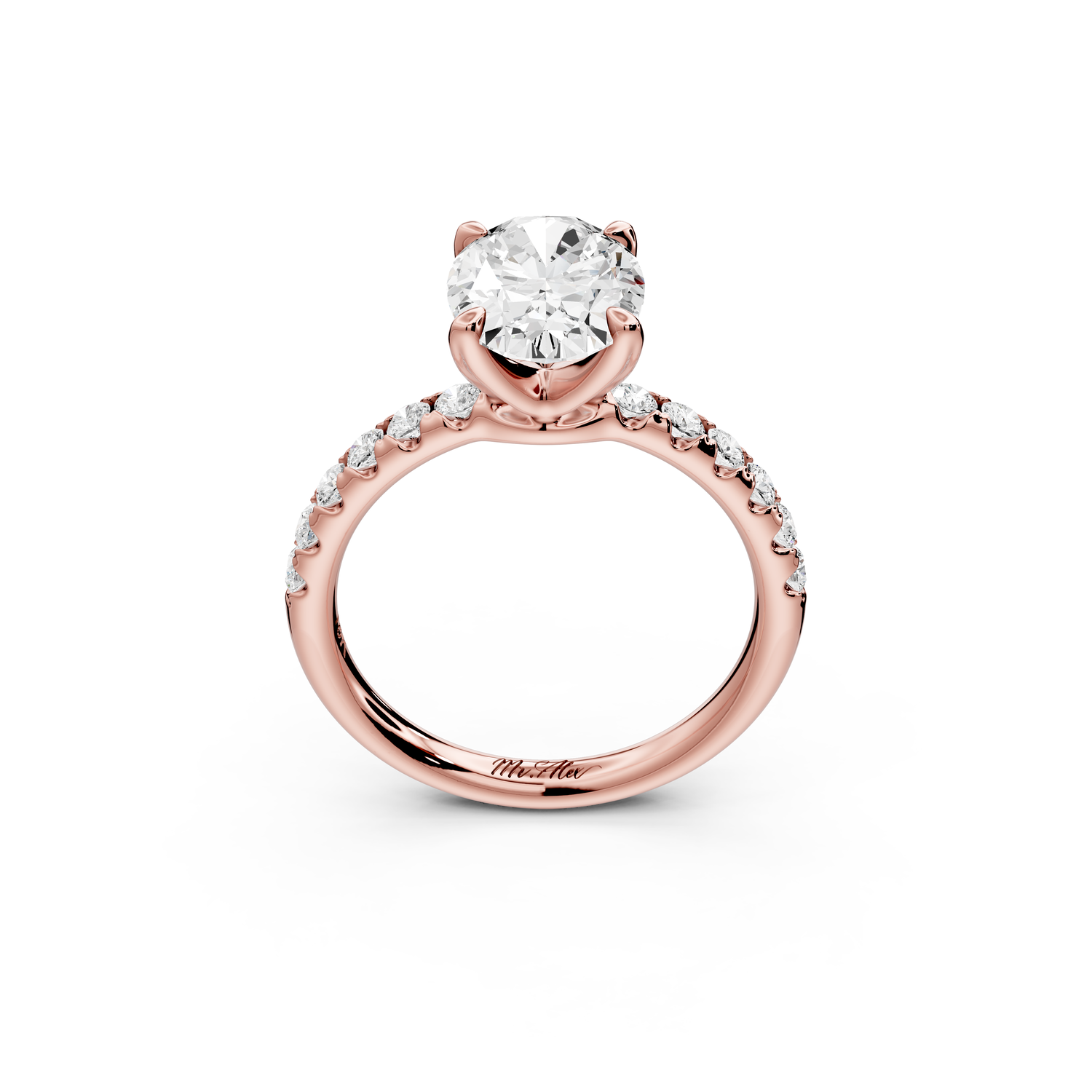Valeria - 2ct 14k rose gold oval Scalloped Pavé Half Band Engagement Ring