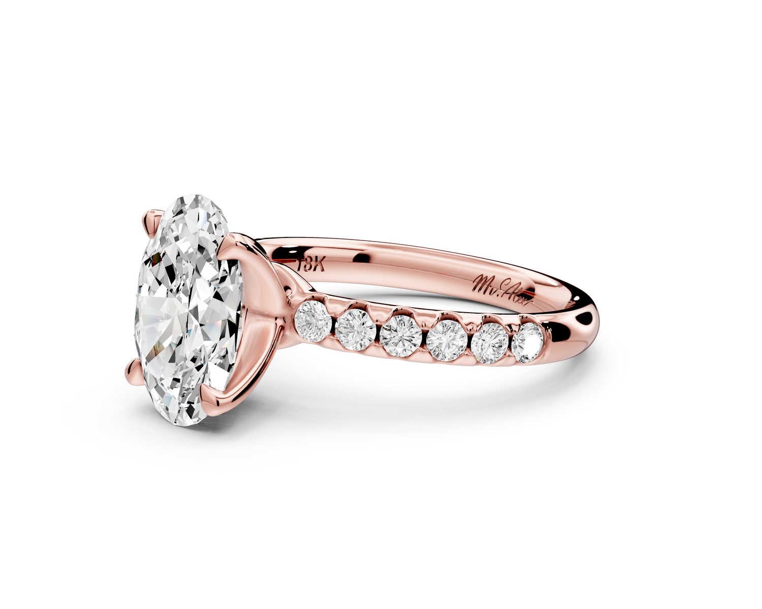 Valeria - 2ct 14k rose gold oval Scalloped Pavé Half Band Engagement Ring