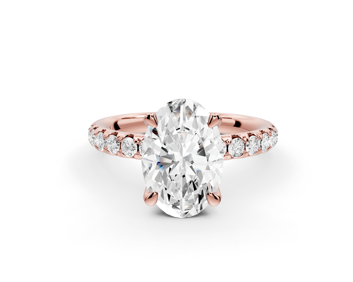 Valeria - 2ct 14k rose gold oval Scalloped Pavé Half Band Engagement Ring