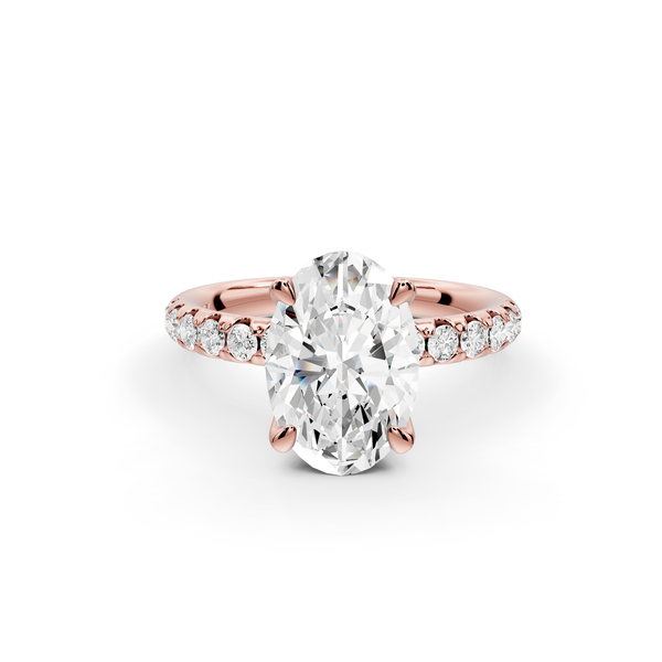 Valeria - 2ct 14k rose gold oval Scalloped Pavé Half Band Engagement Ring
