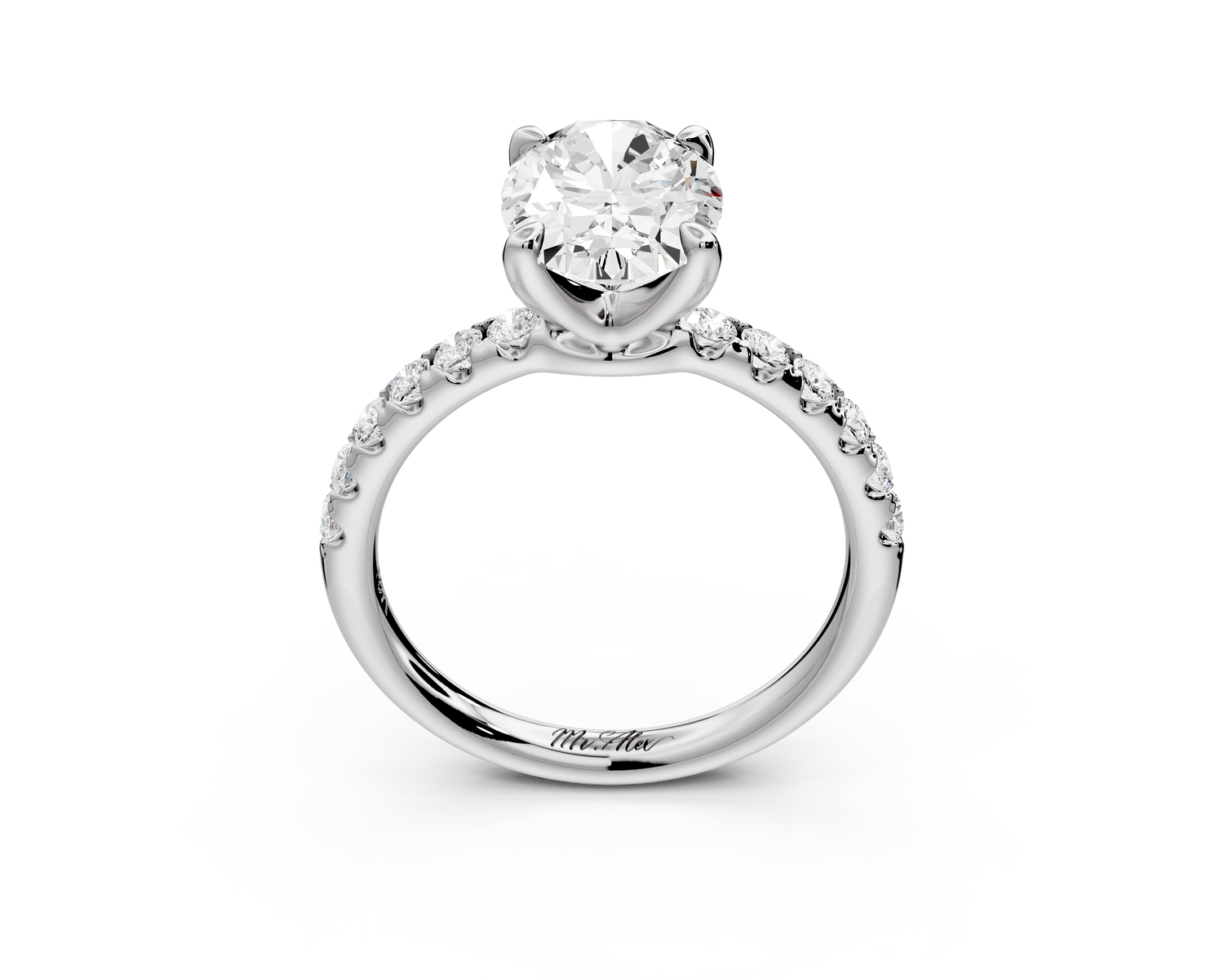 Valeria - 2ct 14k white gold oval Scalloped Pavé Half Band Engagement Ring