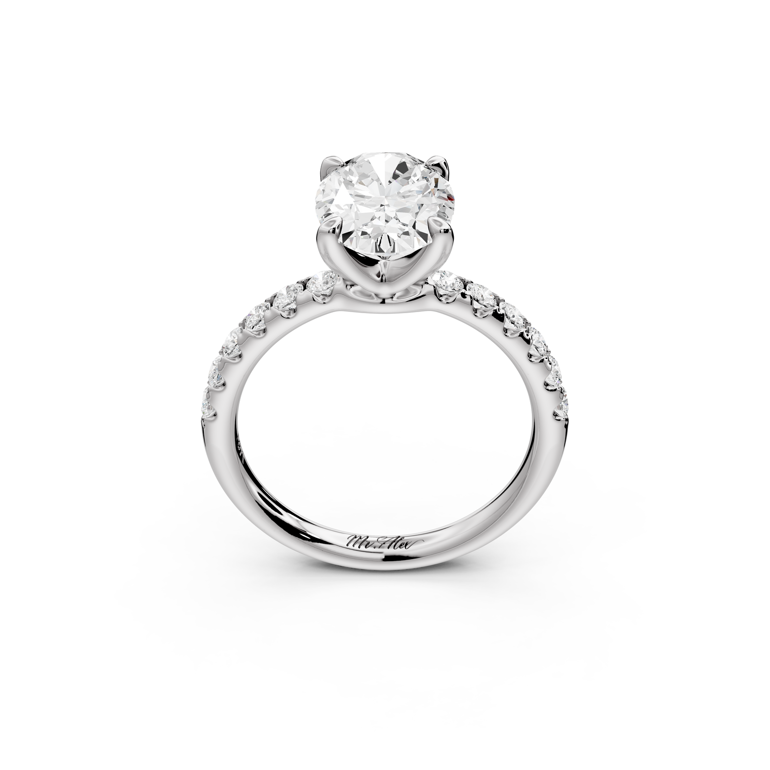 Valeria - 2ct 14k white gold oval Scalloped Pavé Half Band Engagement Ring
