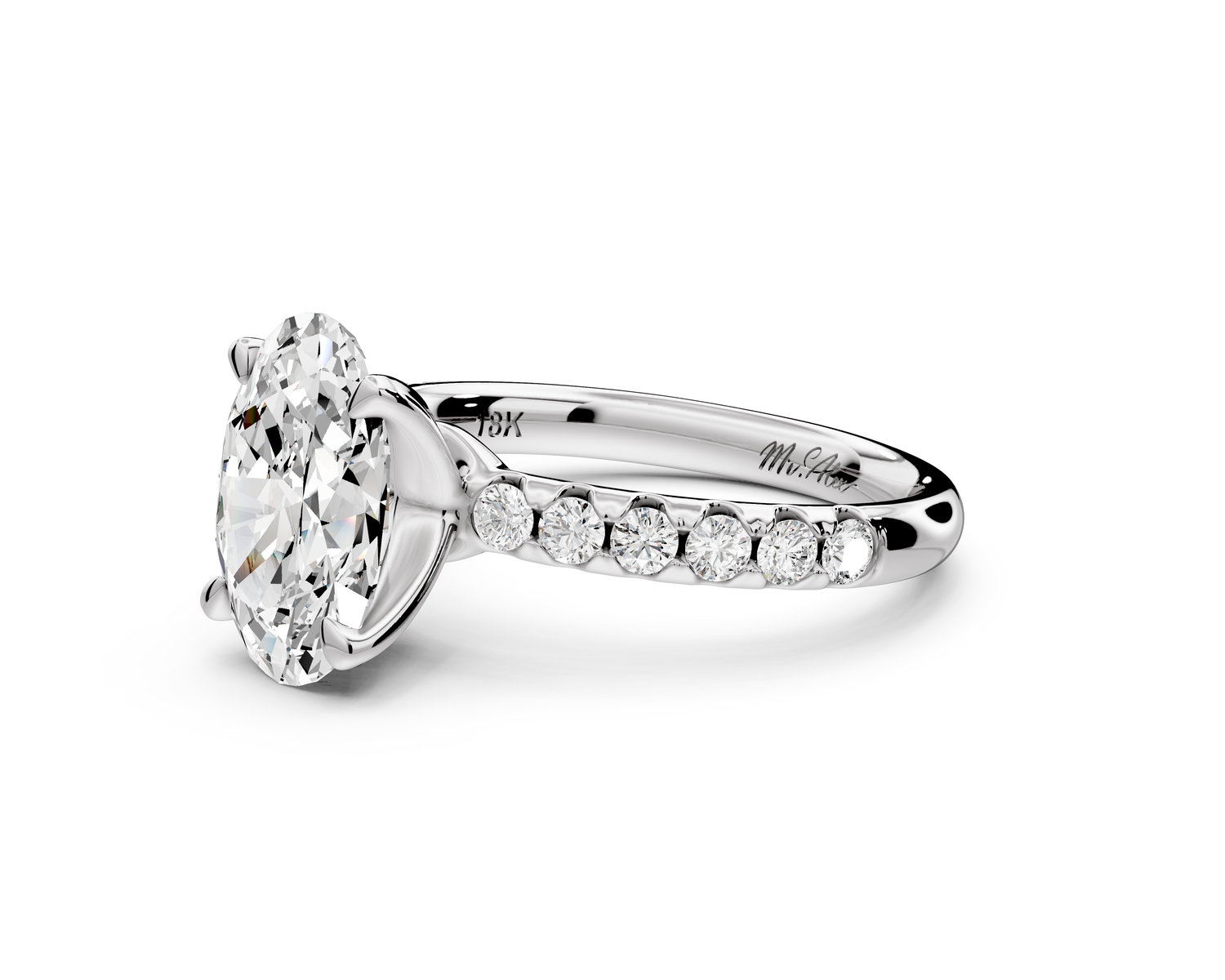 Valeria - 2ct 14k white gold oval Scalloped Pavé Half Band Engagement Ring
