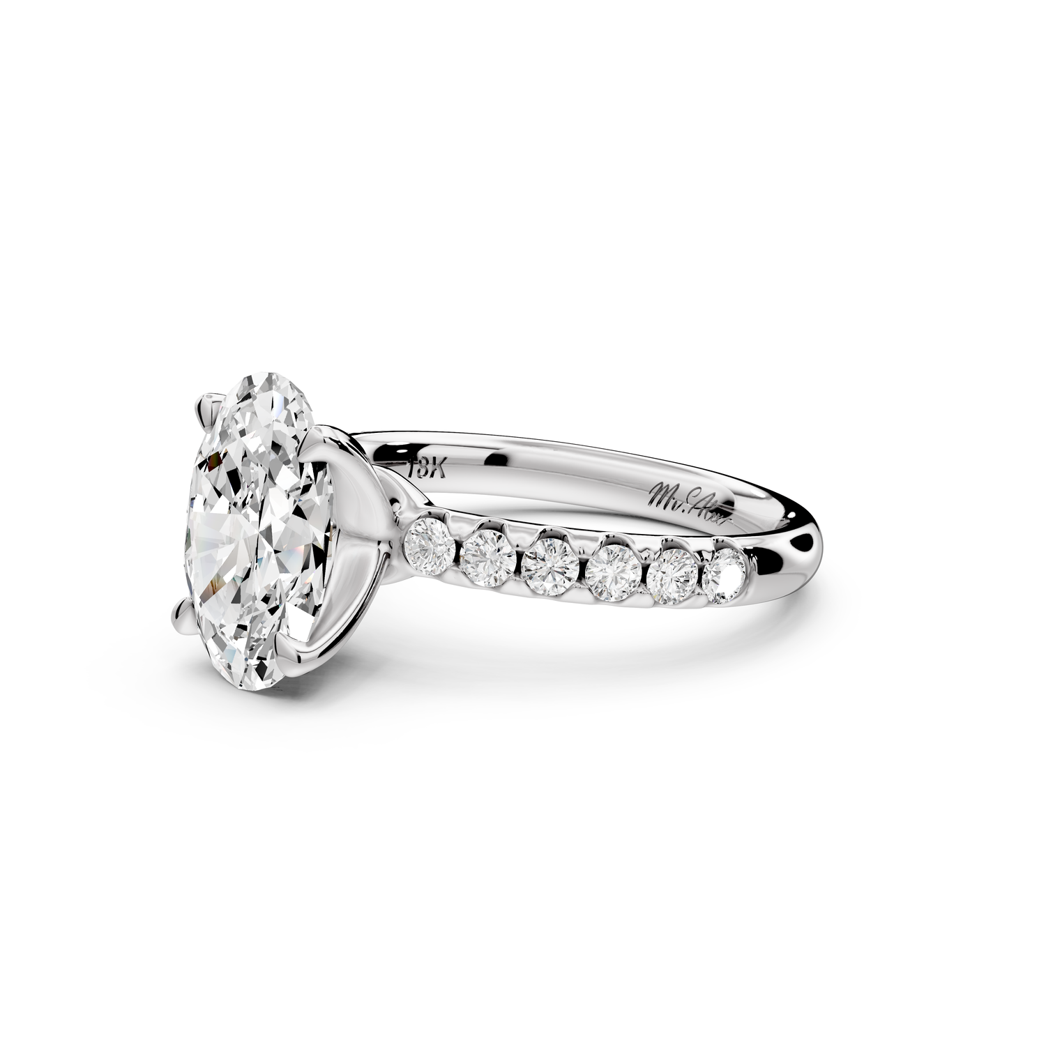 Valeria - 2ct 14k white gold oval Scalloped Pavé Half Band Engagement Ring