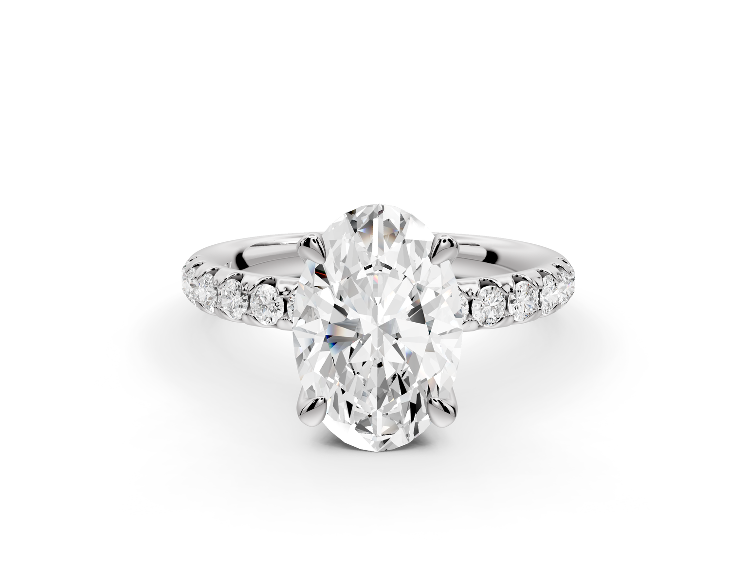 Valeria - 2ct 14k white gold oval Scalloped Pavé Half Band Engagement Ring